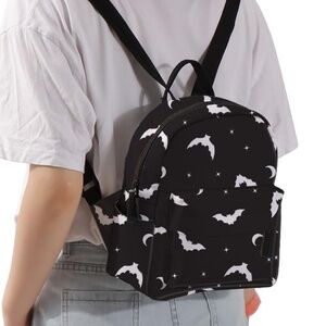 SALE Midnight Black and White Bat Nylon Mini Backpack